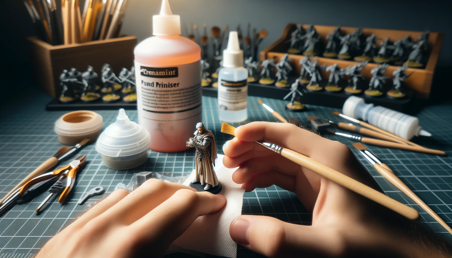 processus de préparation pour la peinture de figurines miniatures